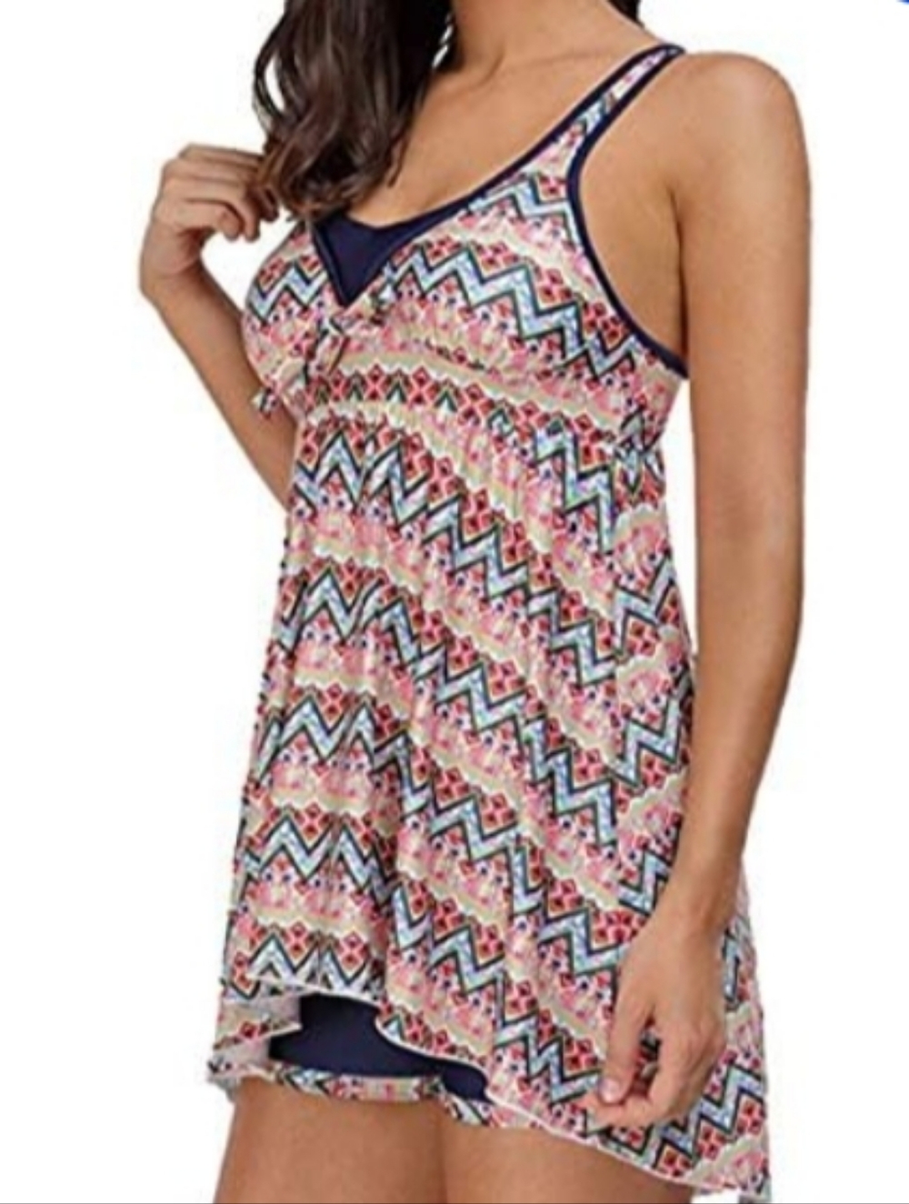 Women’s Aztec Patterned Tankini Swim Dress
